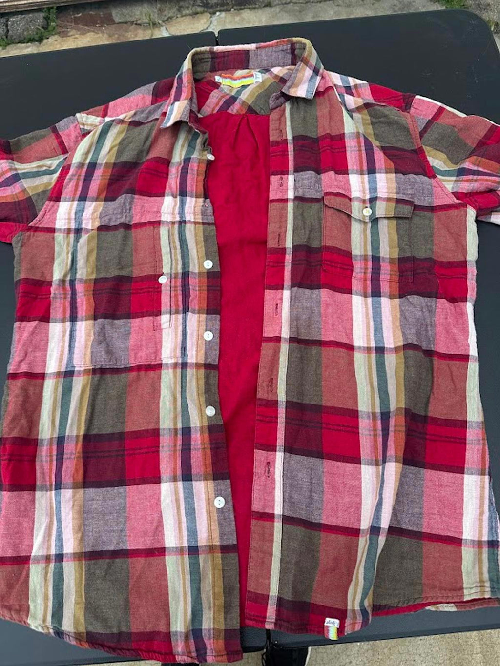 Skull XL Plaid Button Down Shirt Red Brown