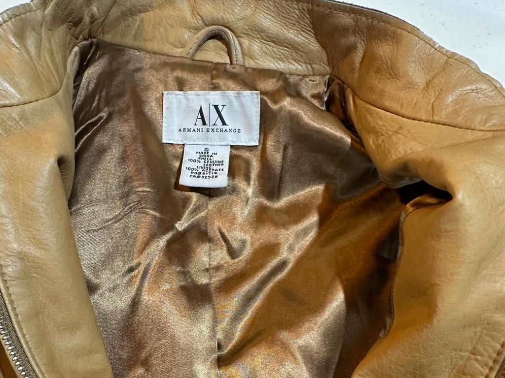 Armani Exchange Genuine Leather Jacket Tan S Zip Moto