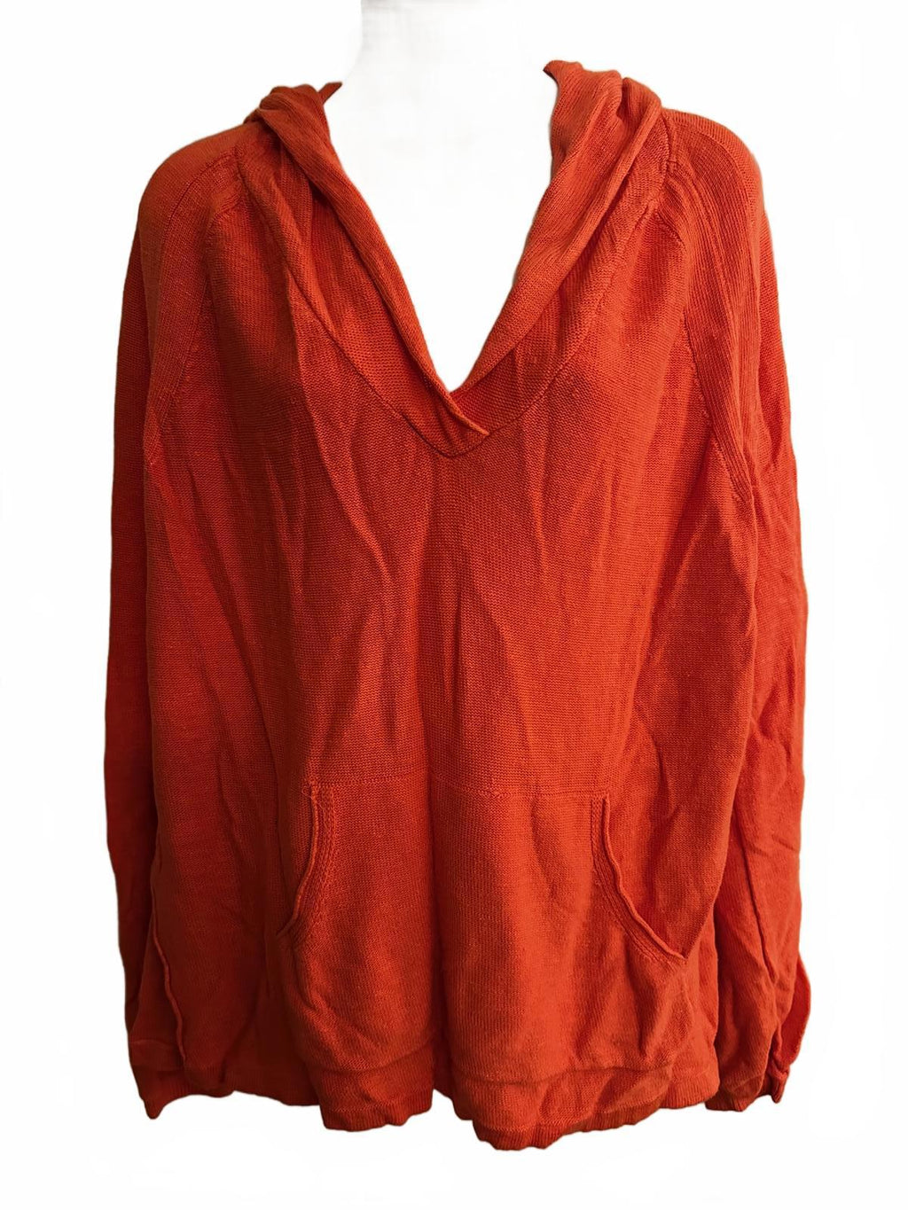 Free People Orange Knit Hooded Pullover Sweater M