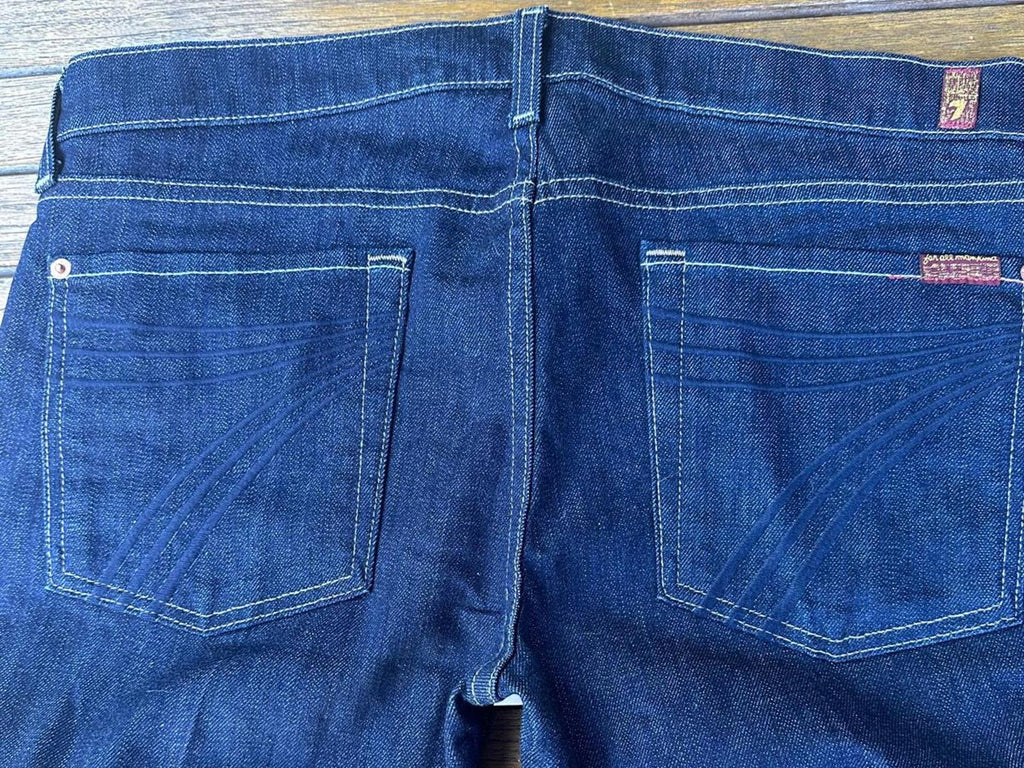 7 For All Mankind “Dojo” Dark Indigo Flare Jeans – Size 31