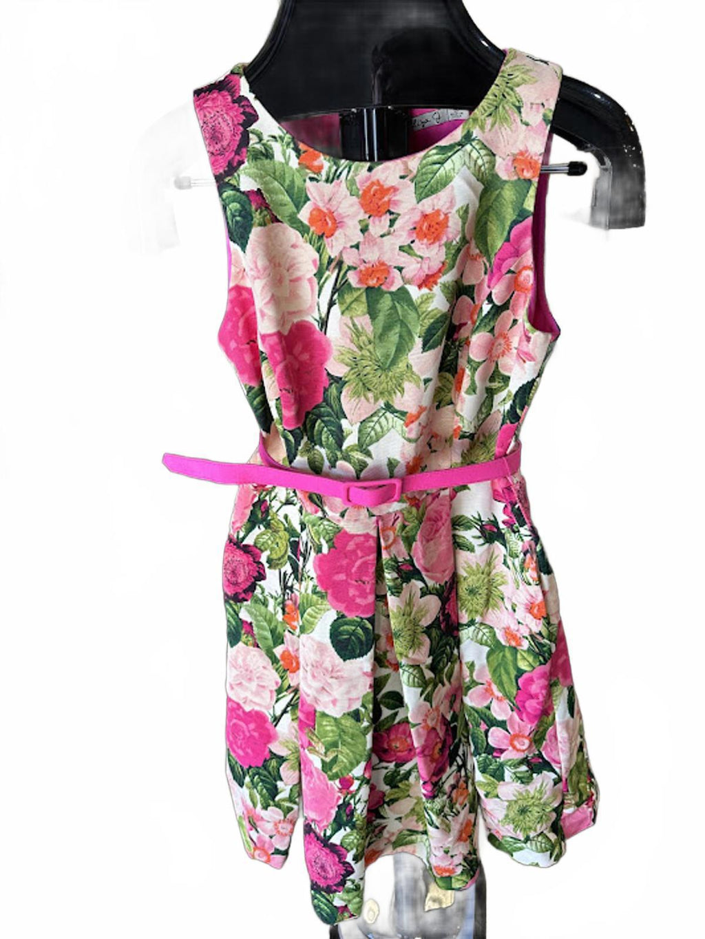 Eliza J Floral Fit & Flare Dress Pink Trim 10P