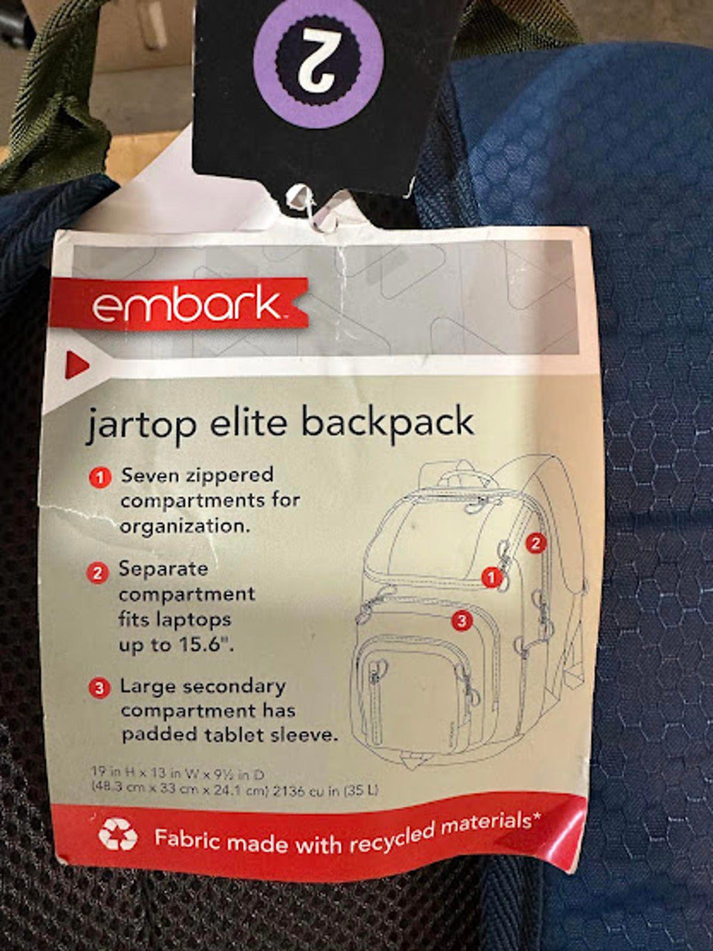 Embark Jartop Elite Backpack Blue NWT