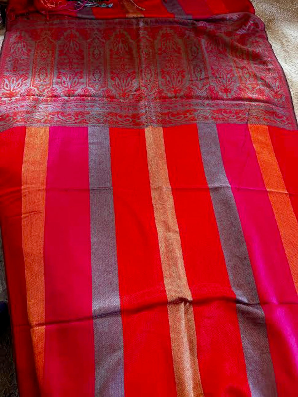 Red Multicolor Paisley Shawl Wrap 74"x28" Cotton Wool Blend
