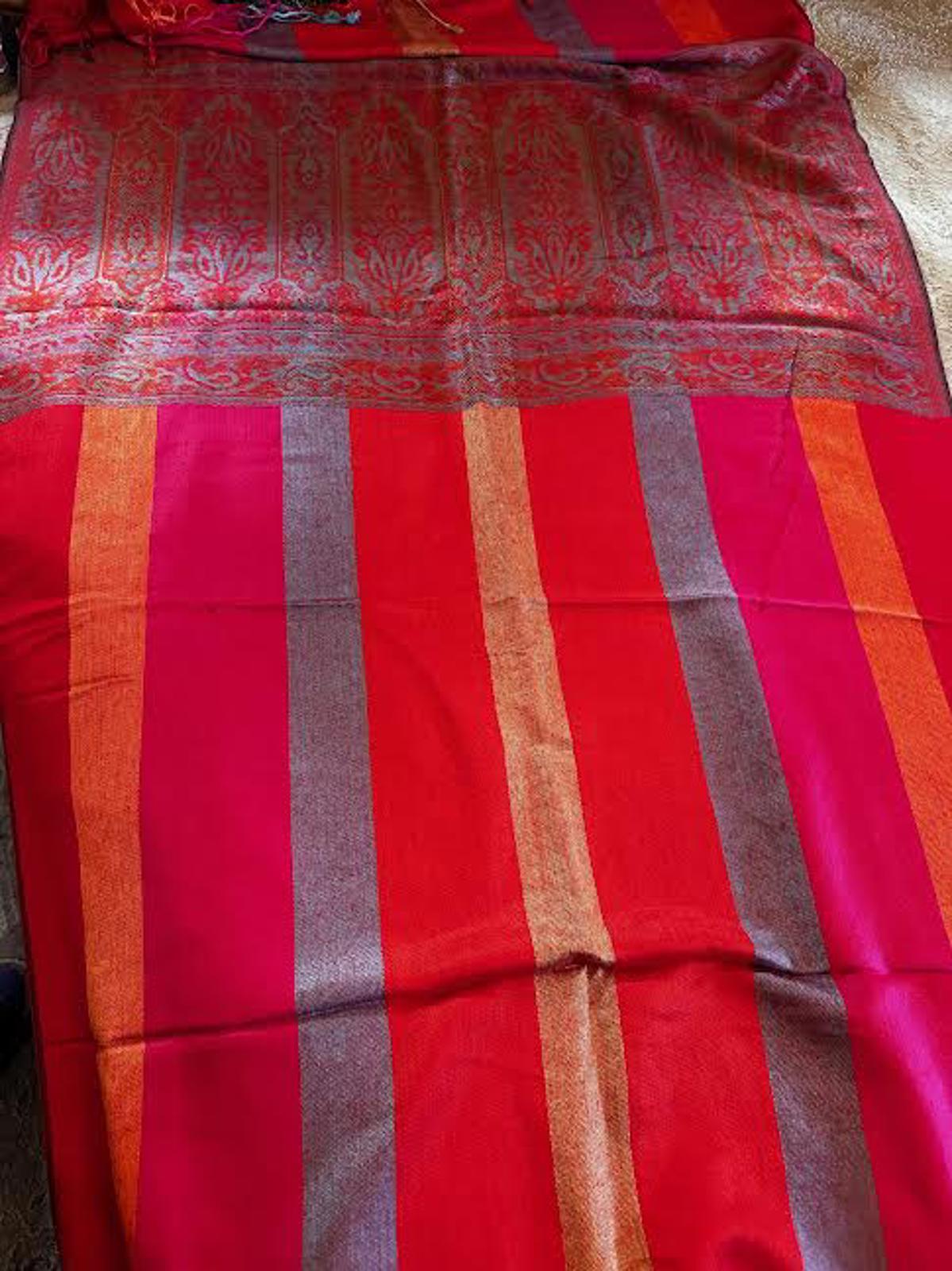 Red Multicolor Paisley Shawl Wrap 74"x28" Cotton Wool Blend