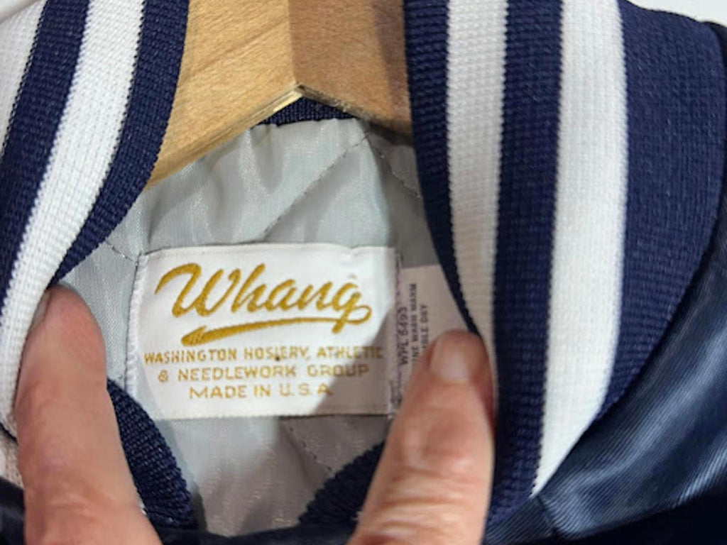 Vintage Whang Satin Varsity Bomber Jacket Navy Blue