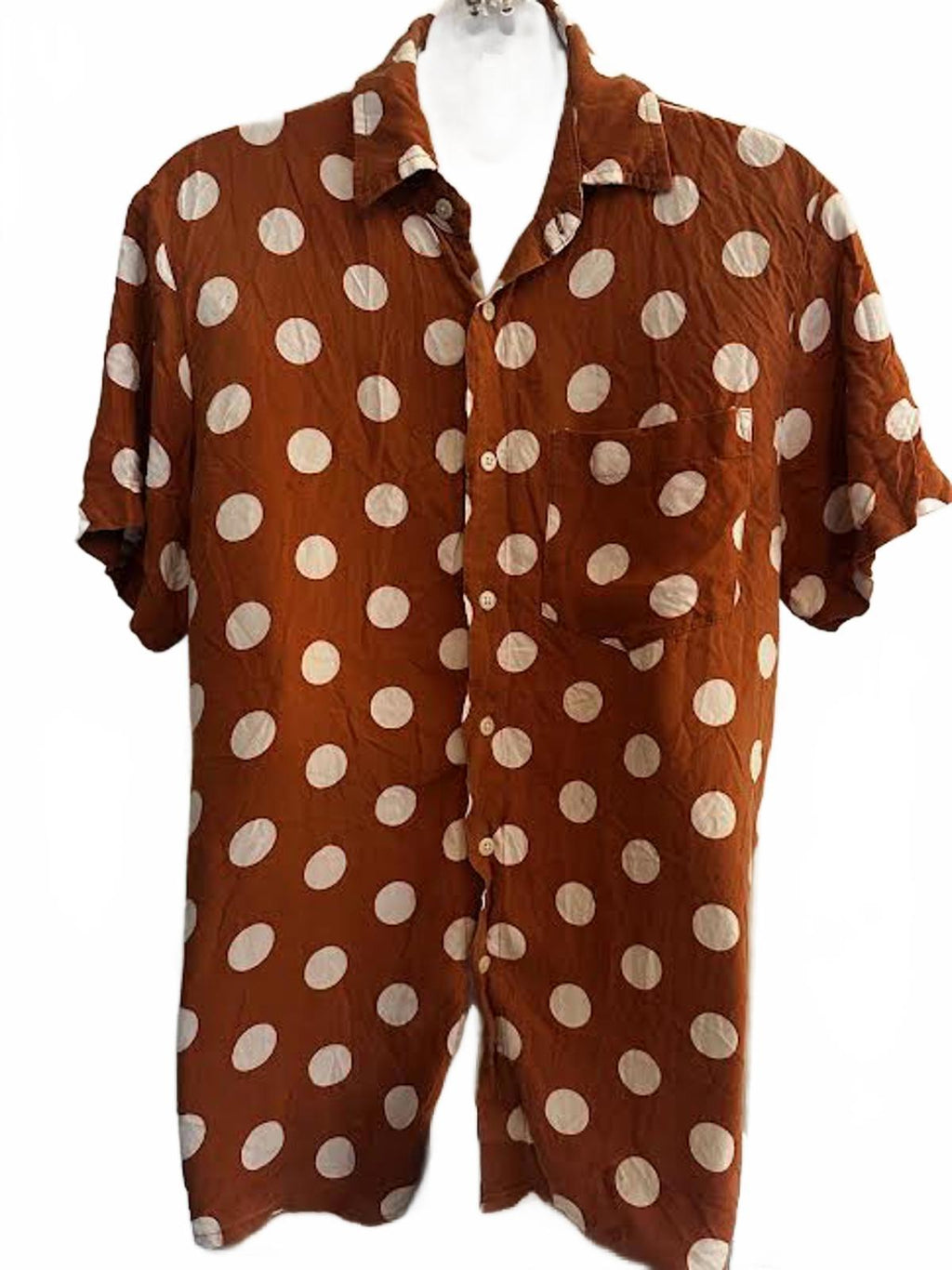 Dirty Dye Brown Polka Dot Button Shirt Short Sleeve