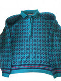 Vintage Nordstrom Teal Geometric Knit Polo Sweater S
