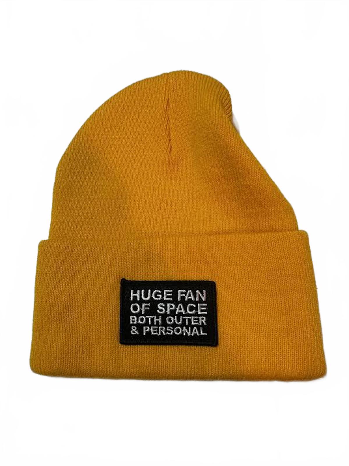 Yellow Beanie “Huge Fan of Space” Patch Hat