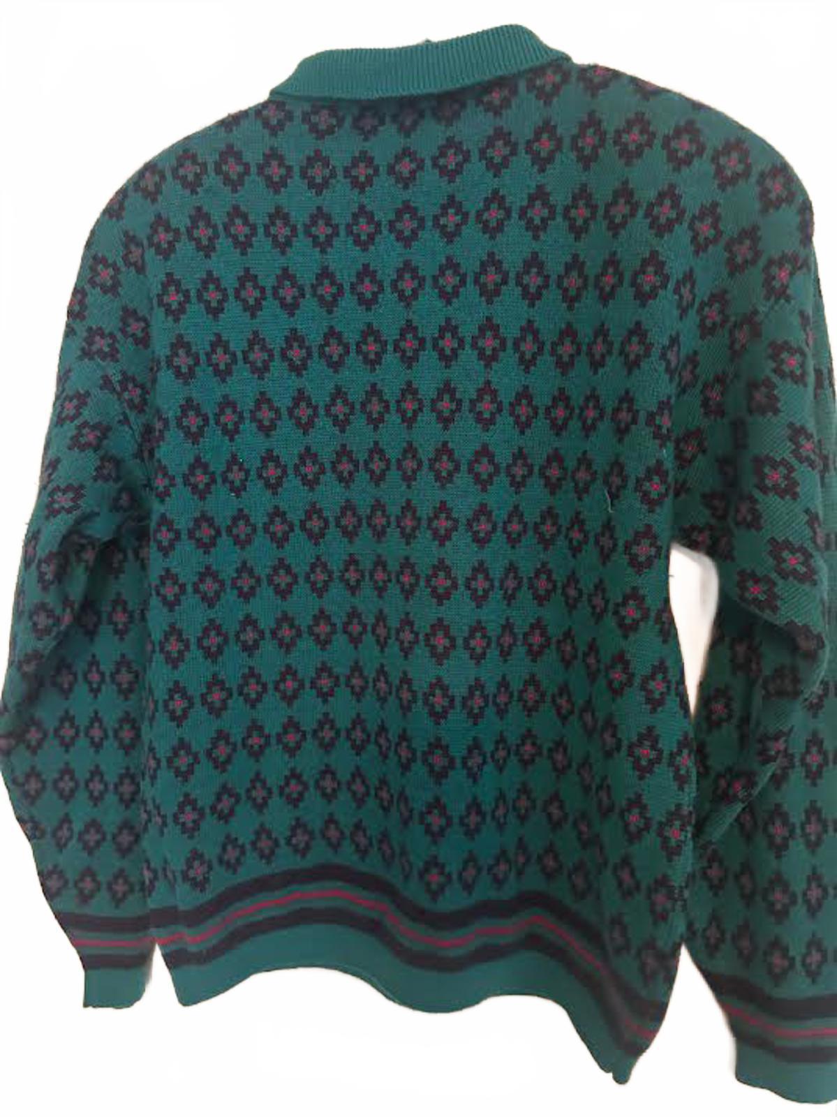 Vintage Nordstrom Teal Geometric Knit Polo Sweater S