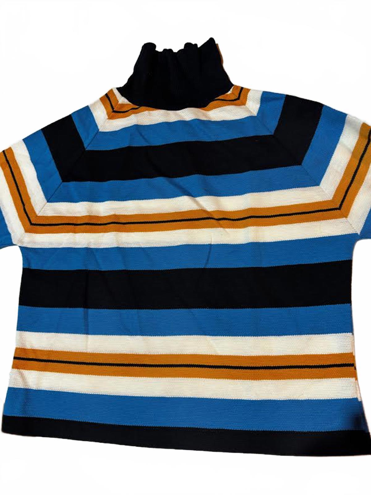 Vintage 70s Striped Cotton Turtleneck Crop Top