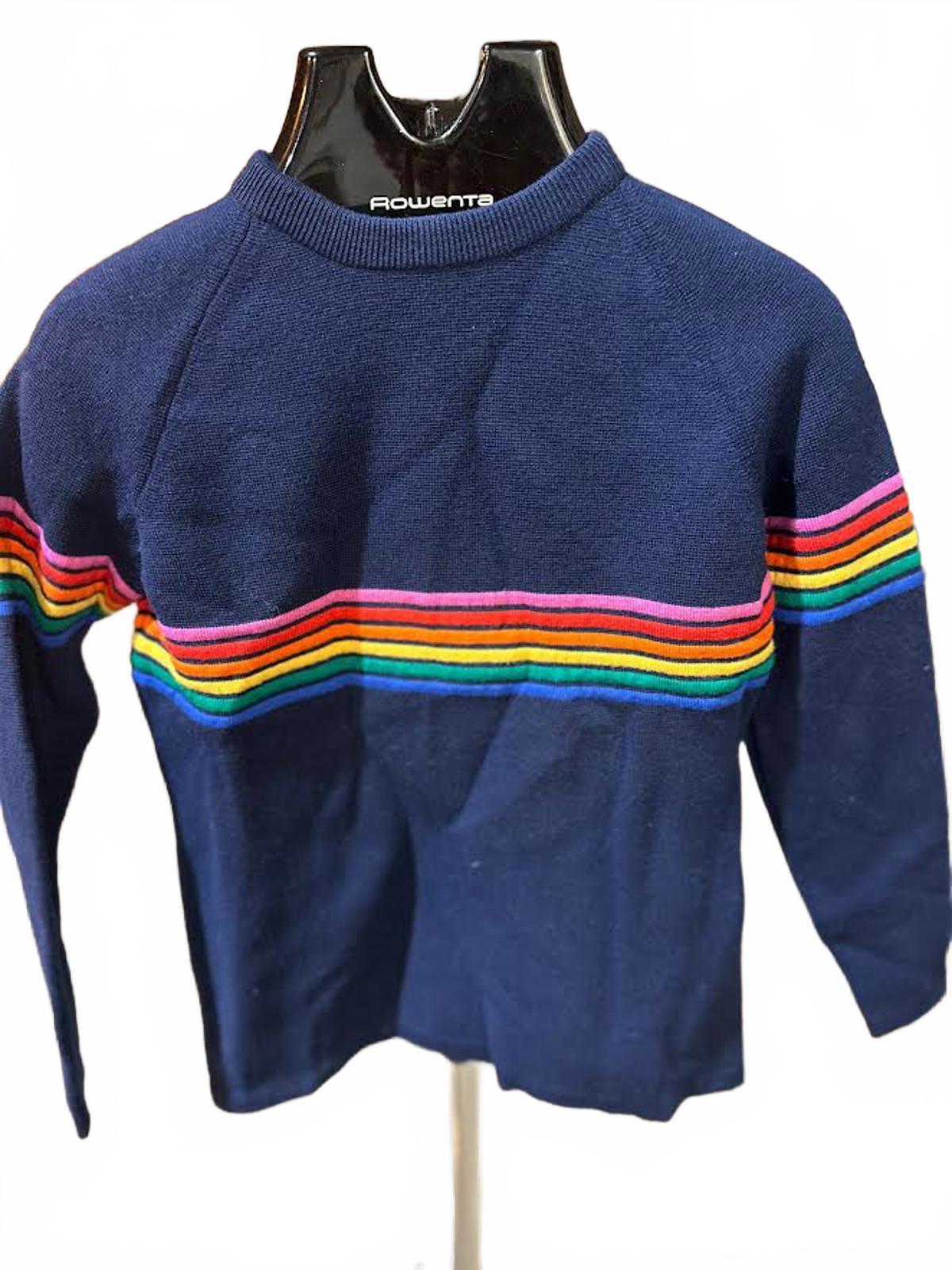 Vintage Meister Navy Rainbow Stripe Wool Sweater