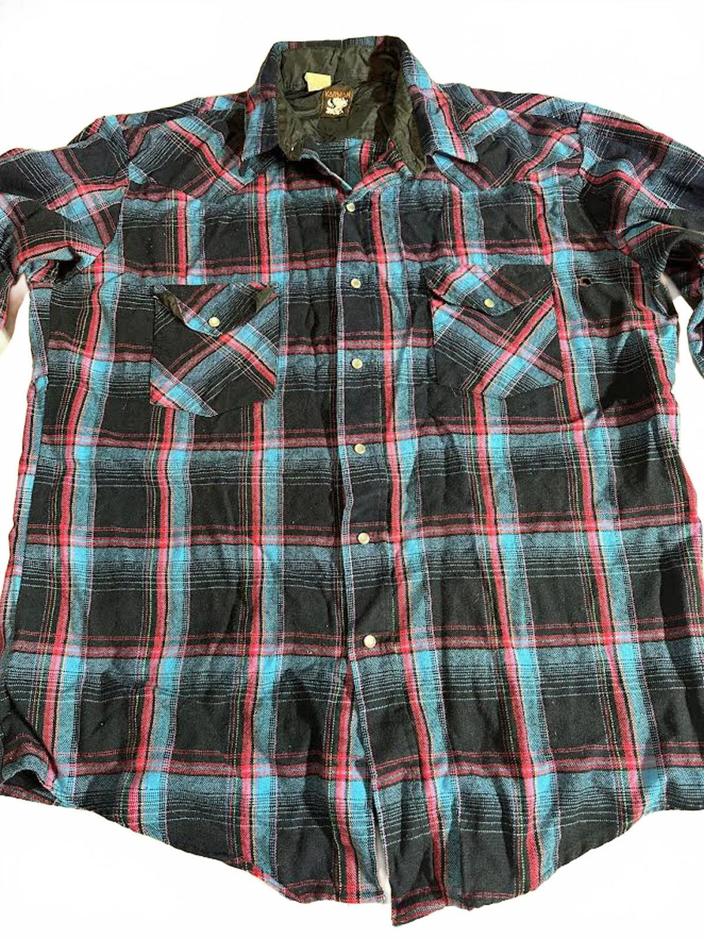 Karman Vintage Plaid Western Flannel Shirt XL 48" Chest