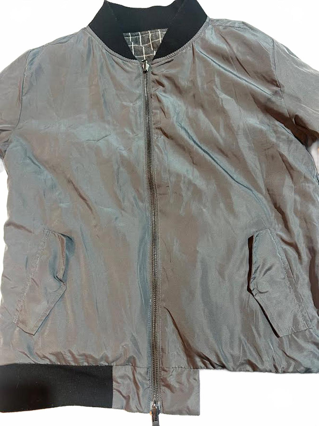 Reversible Windowpane Bomber Jacket Gray Black