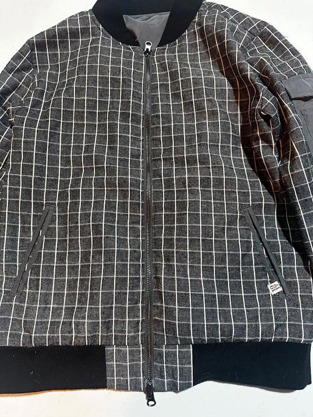 Reversible Windowpane Bomber Jacket Gray Black