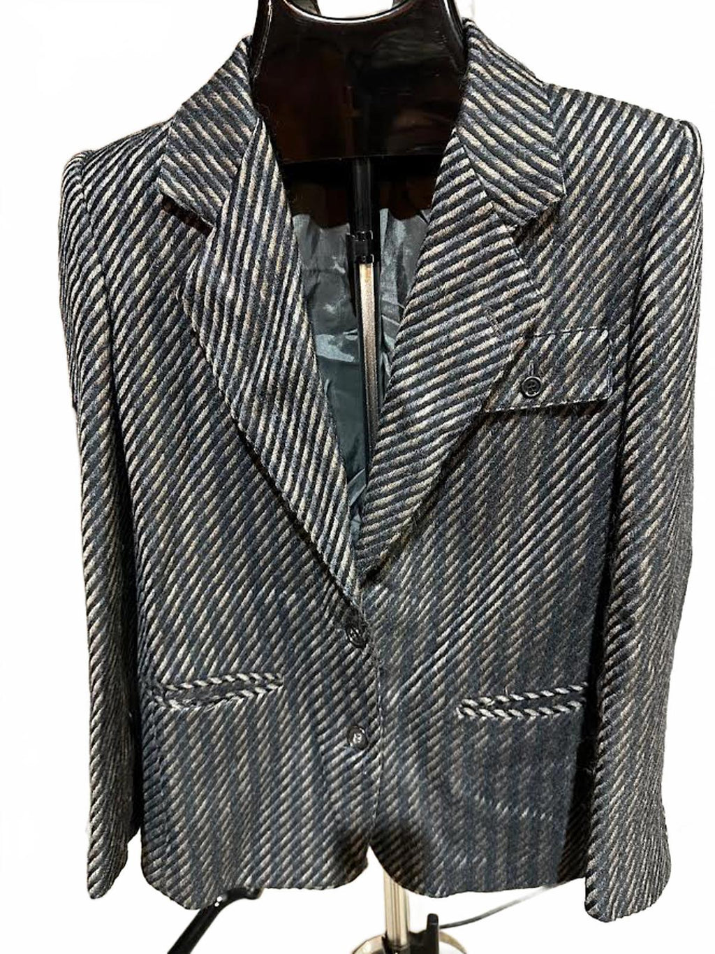 Harvé Benard Wool Chevron Blazer Jacket Made Hong Kong