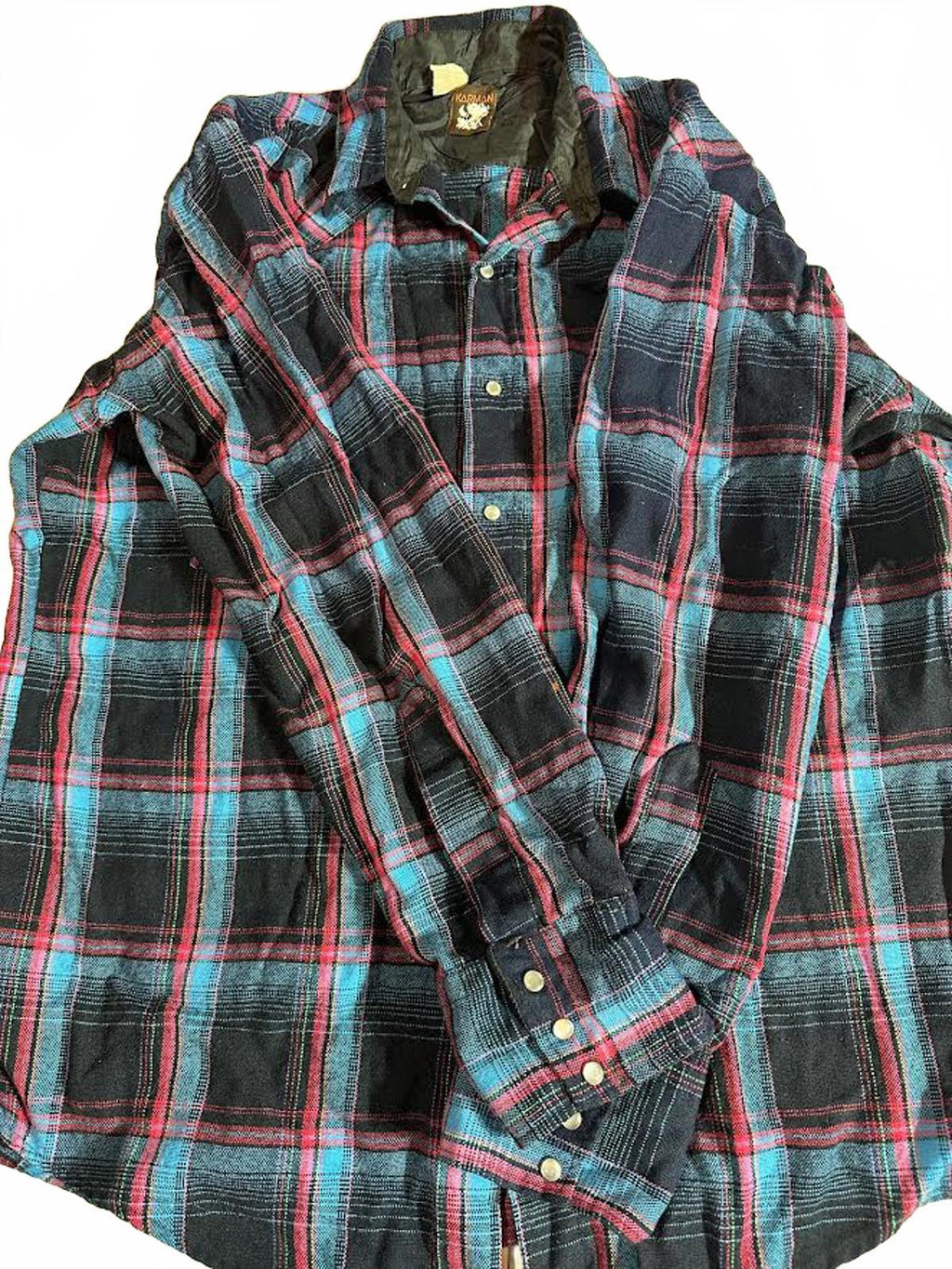Karman Vintage Plaid Western Flannel Shirt XL 48" Chest