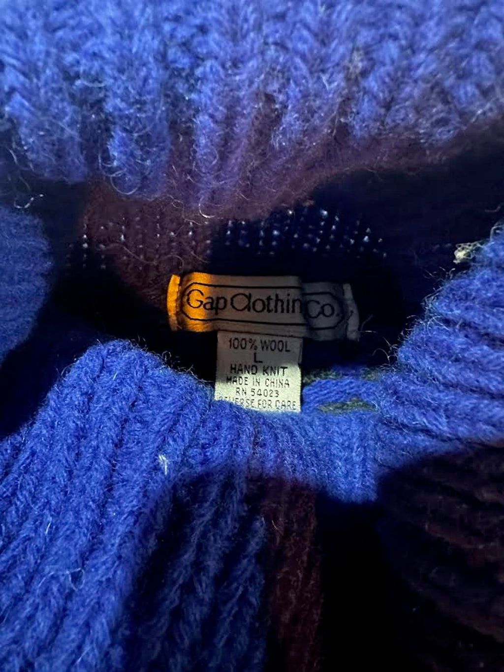 Vintage GAP Hand Knit Wool Turtleneck Sweater L