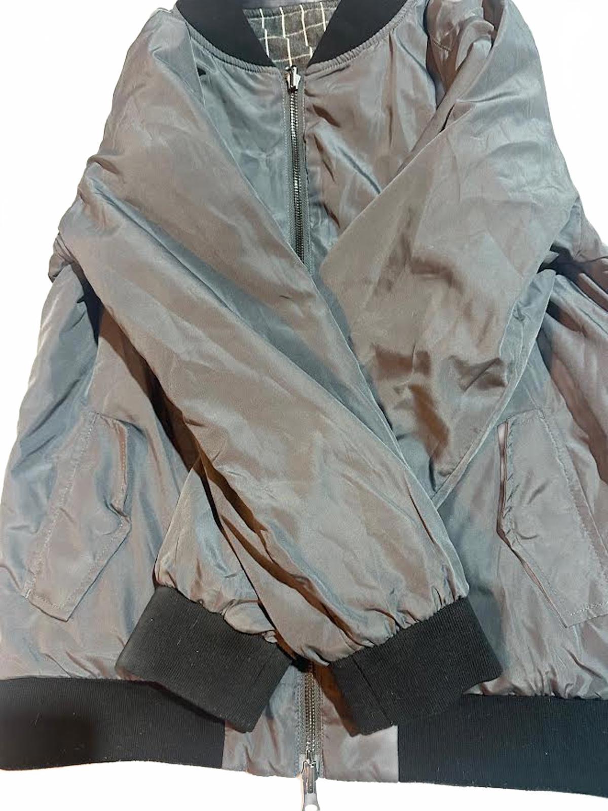 Reversible Windowpane Bomber Jacket Gray Black