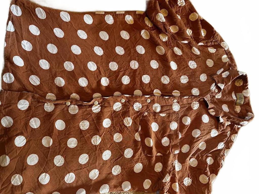 Dirty Dye Brown Polka Dot Button Shirt Short Sleeve