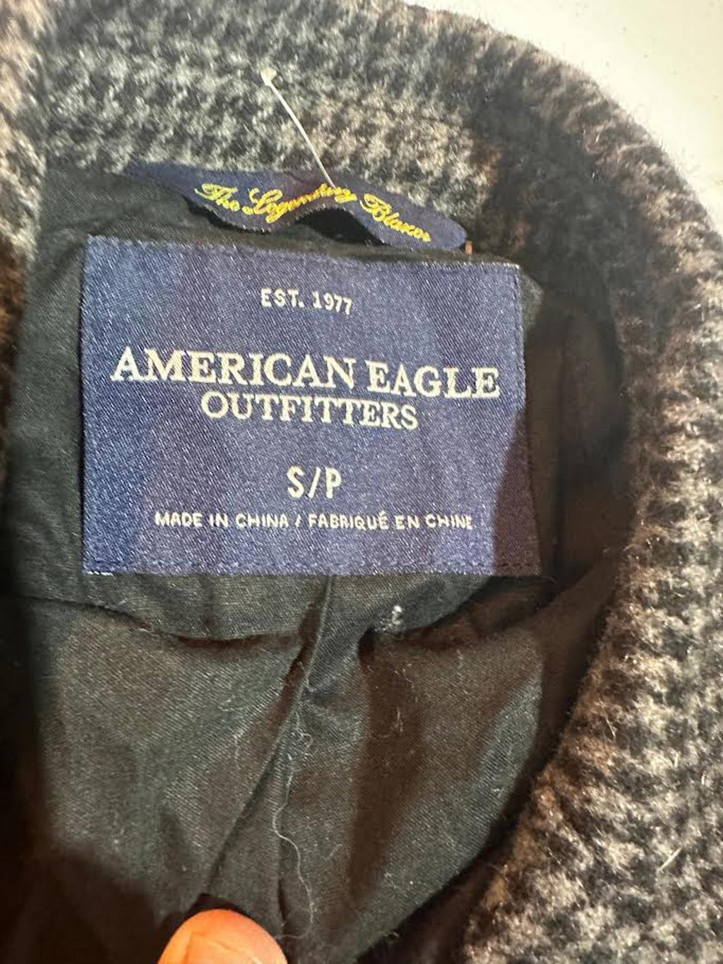 American Eagle Houndstooth Wool Blazer w Elbow Patches