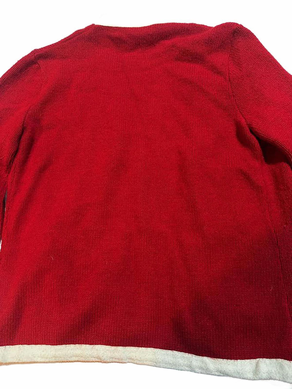 1950s Red Knit Cardigan Jacket w Ivory Trim Pockets