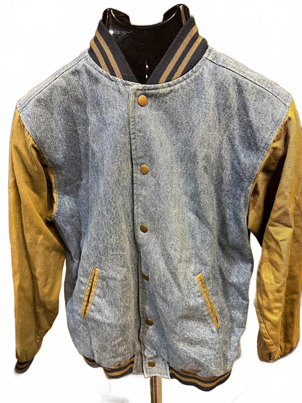 Vintage Denim Varsity Jacket Plaid Lined USA Made