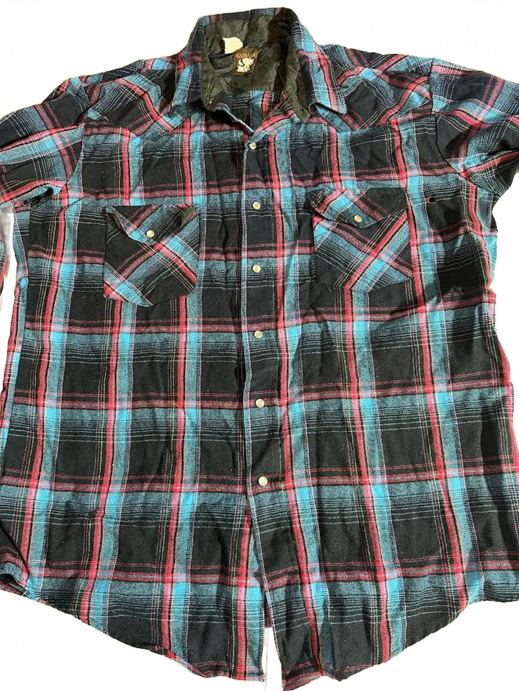 Karman Vintage Plaid Western Flannel Shirt XL 48" Chest