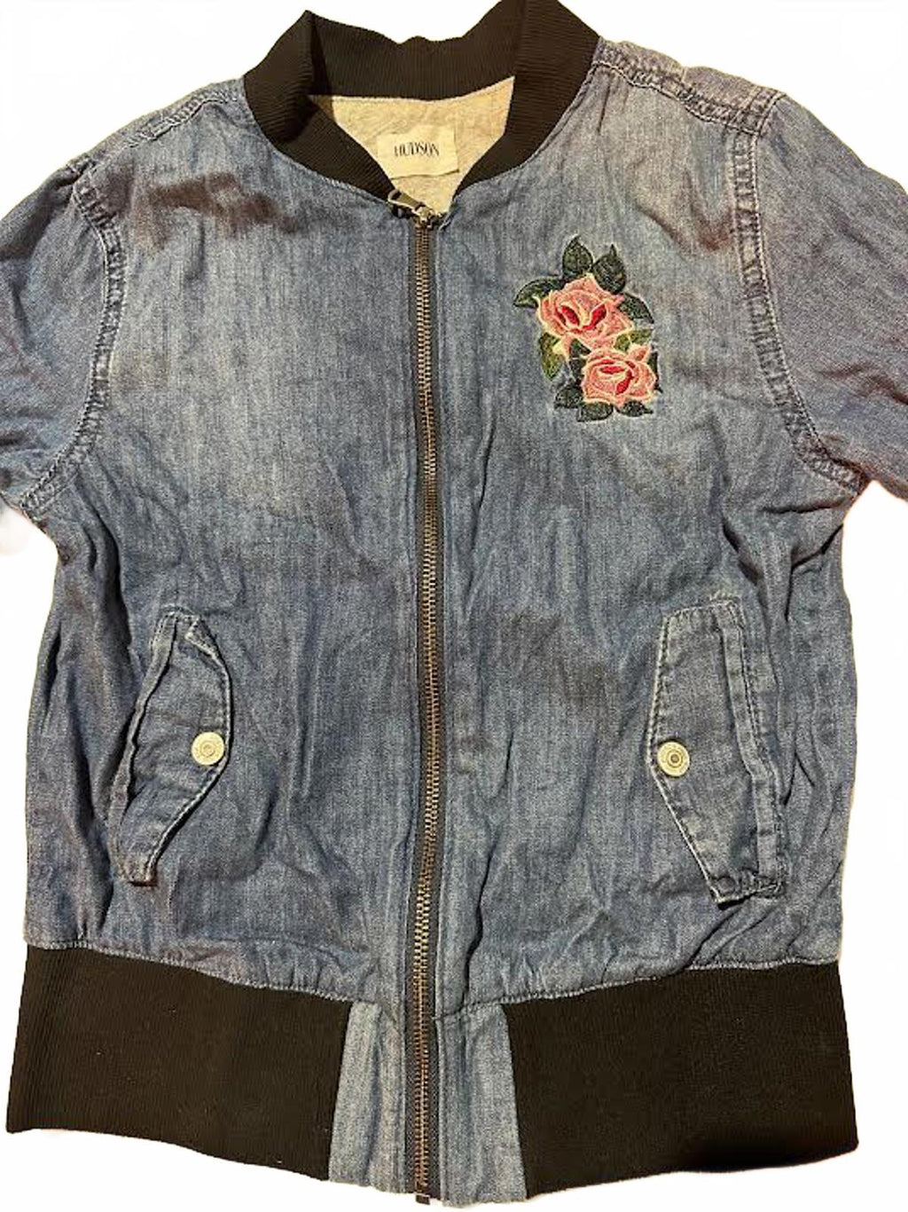 Hudson Embroidered Denim Bomber Jacket XS