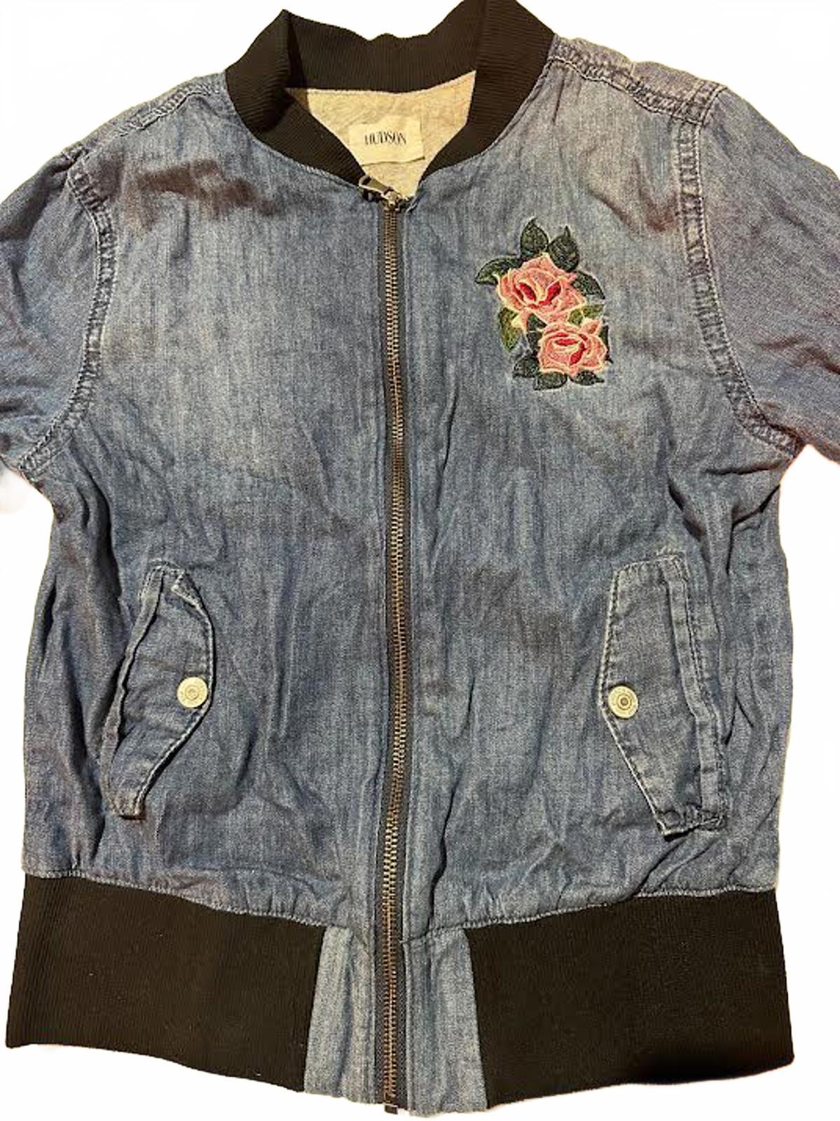 Hudson Embroidered Denim Bomber Jacket XS