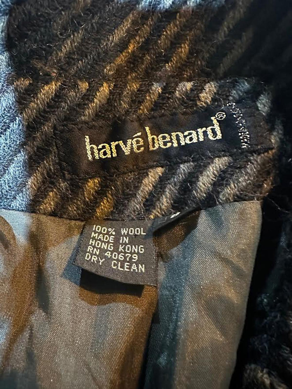 Harvé Benard Wool Chevron Blazer Jacket Made Hong Kong