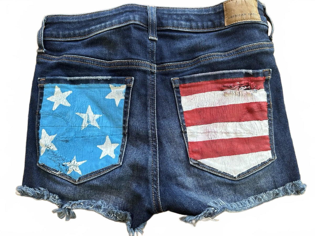 American Eagle USA Flag Denim Shorts Women's 2