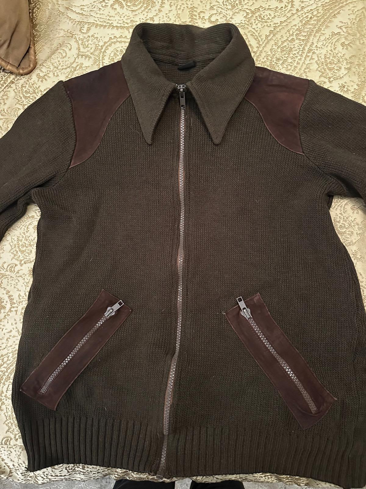 Brown Knit Zip Jacket w/ Suede Accents • Marek Aglificio