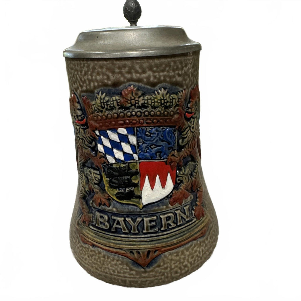 Vintage Bayern Bavaria German Beer Stein Pewter Lid