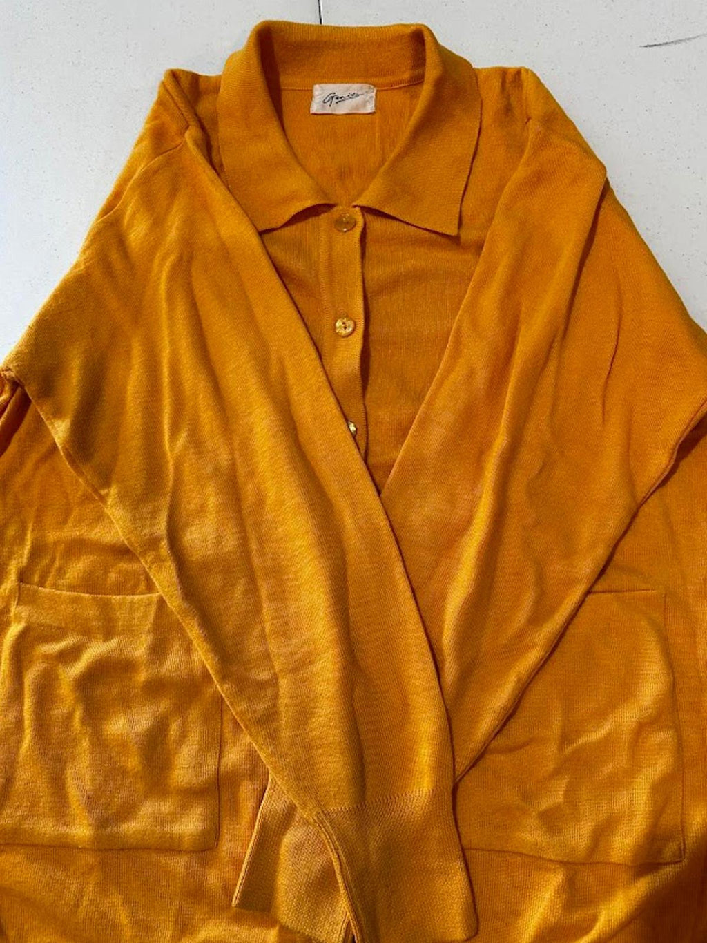 Vintage Genito Mustard Wool Cardigan Sweater w Pockets