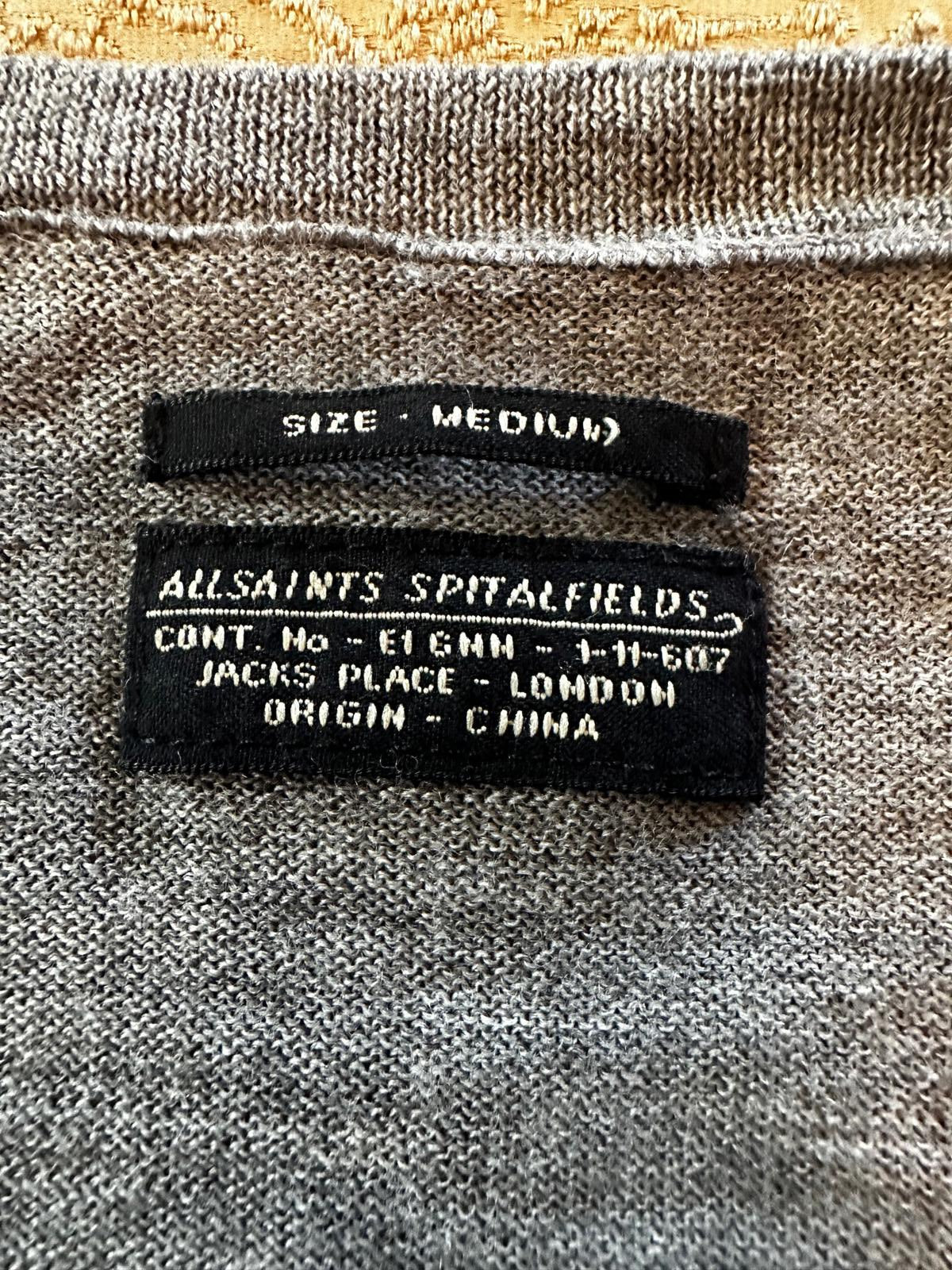 AllSaints Spitalfields Men’s Grey V-Neck Sweater M