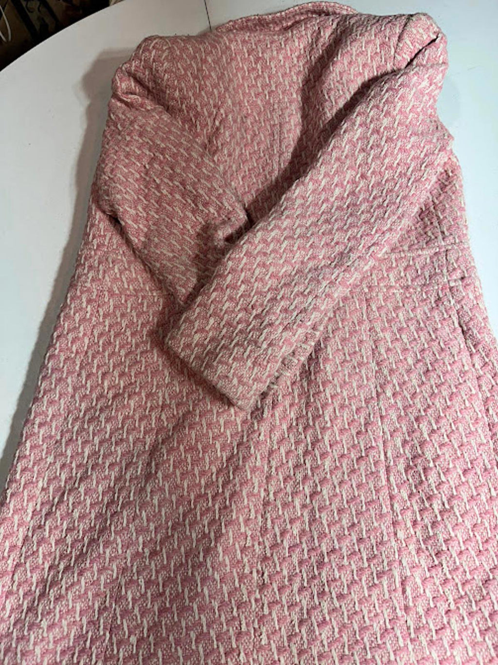 Vintage Pink Tweed Long Coat Satin Lined Medium