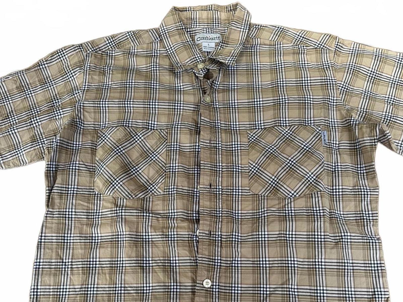 Carhartt Men’s Plaid Button Front Shirt Size L Regular Tan Brown Cotton Workwear