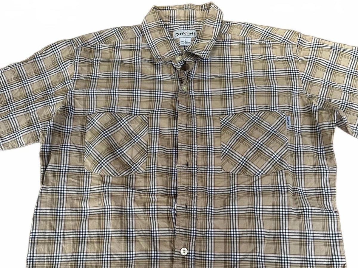 Carhartt S245 Men's Large Tan Plaid Short Sleeve Shirt