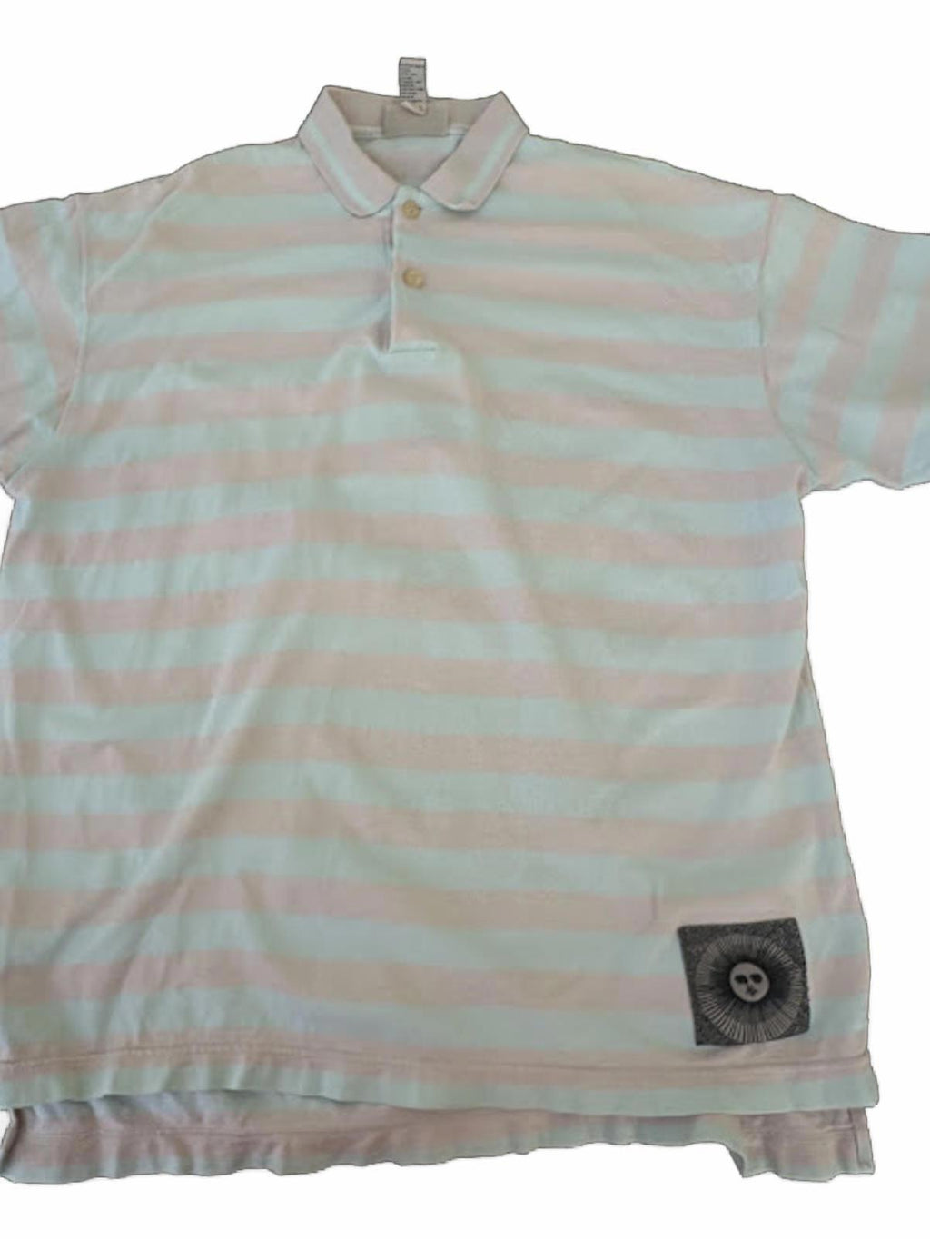 Aeropostale Stripe Polo Pink Green Puzzle Patch
