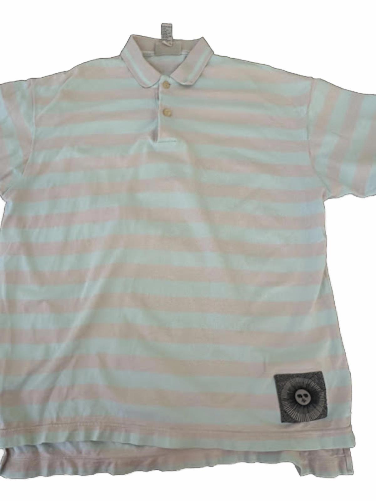 Aeropostale Stripe Polo Pink Green Puzzle Patch