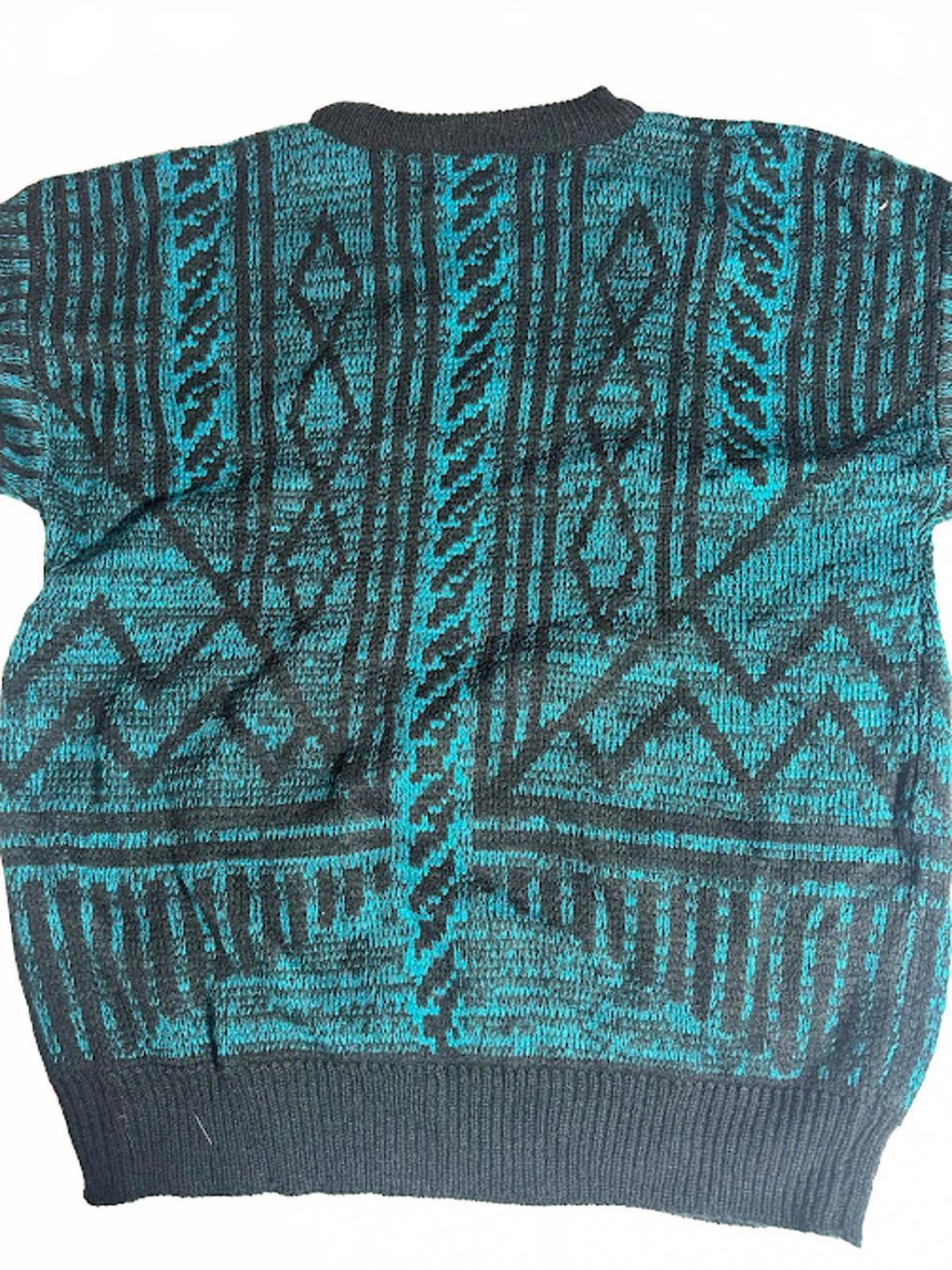Vintage Atlantic Traders Geometric Knit Sweater Teal Black