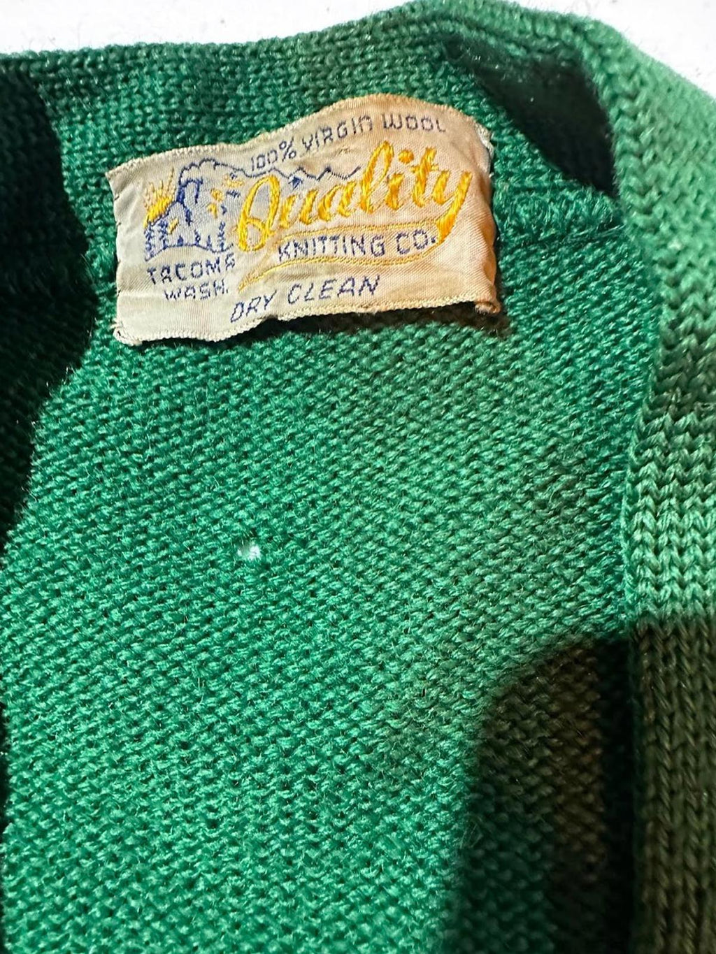 Vintage Green Wool Sweater w Moth Wear Distressed
