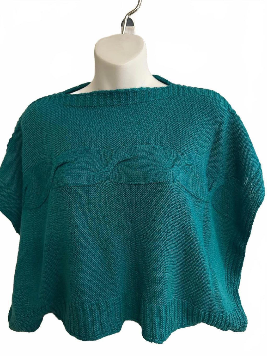Teal Cable Knit Poncho Sweater Boho Oversized