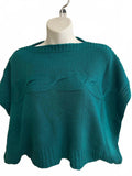 Teal Cable Knit Poncho Sweater Boho Oversized