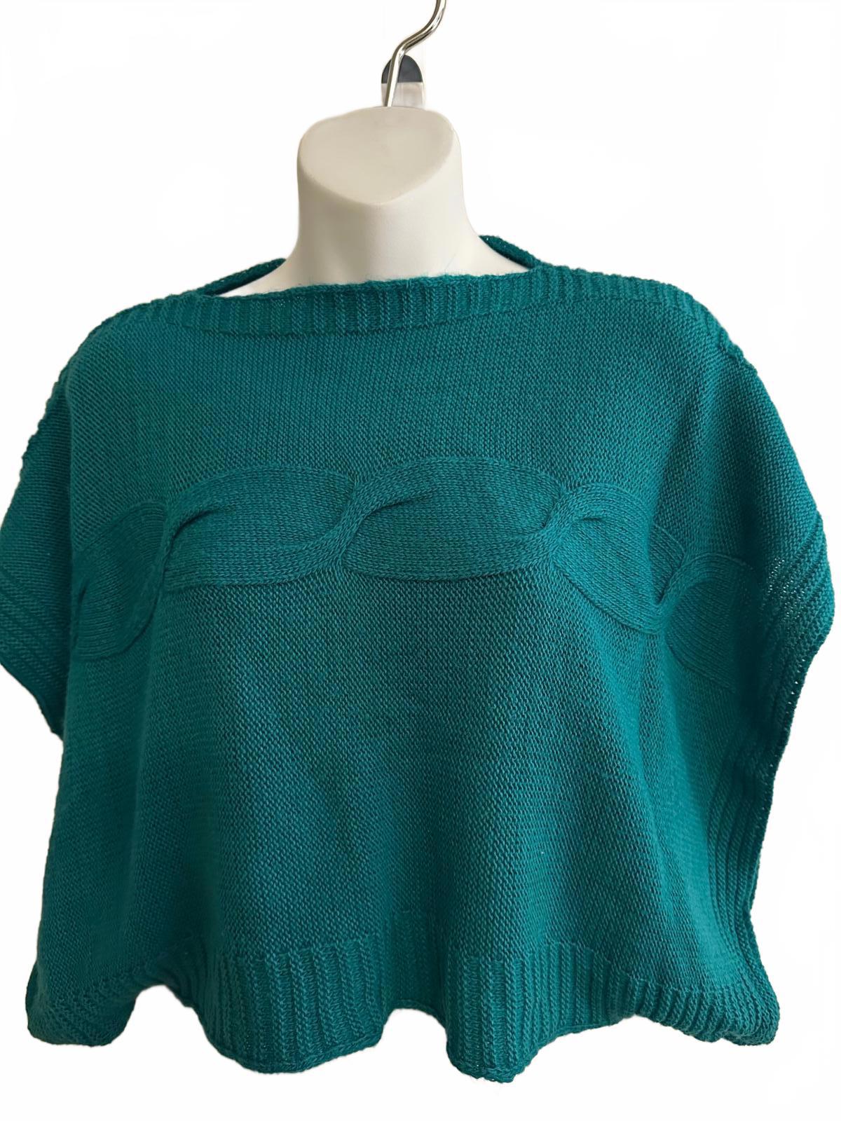 Teal Cable Knit Poncho Sweater Boho Oversized