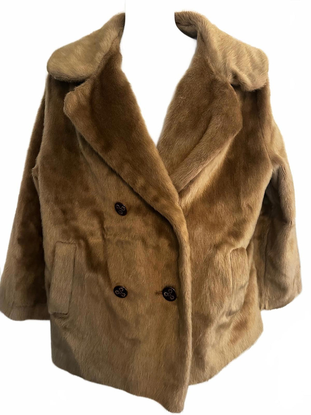 Vintage Beige Fur Coat Double-Breasted 26.5″ Length