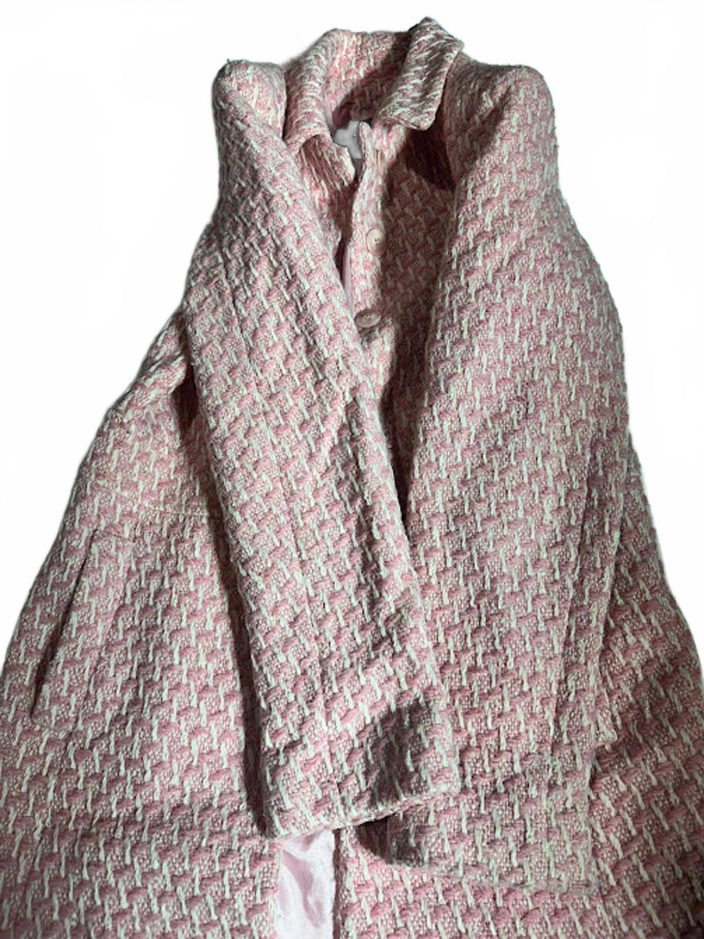 Vintage Pink Tweed Long Coat Satin Lined Medium