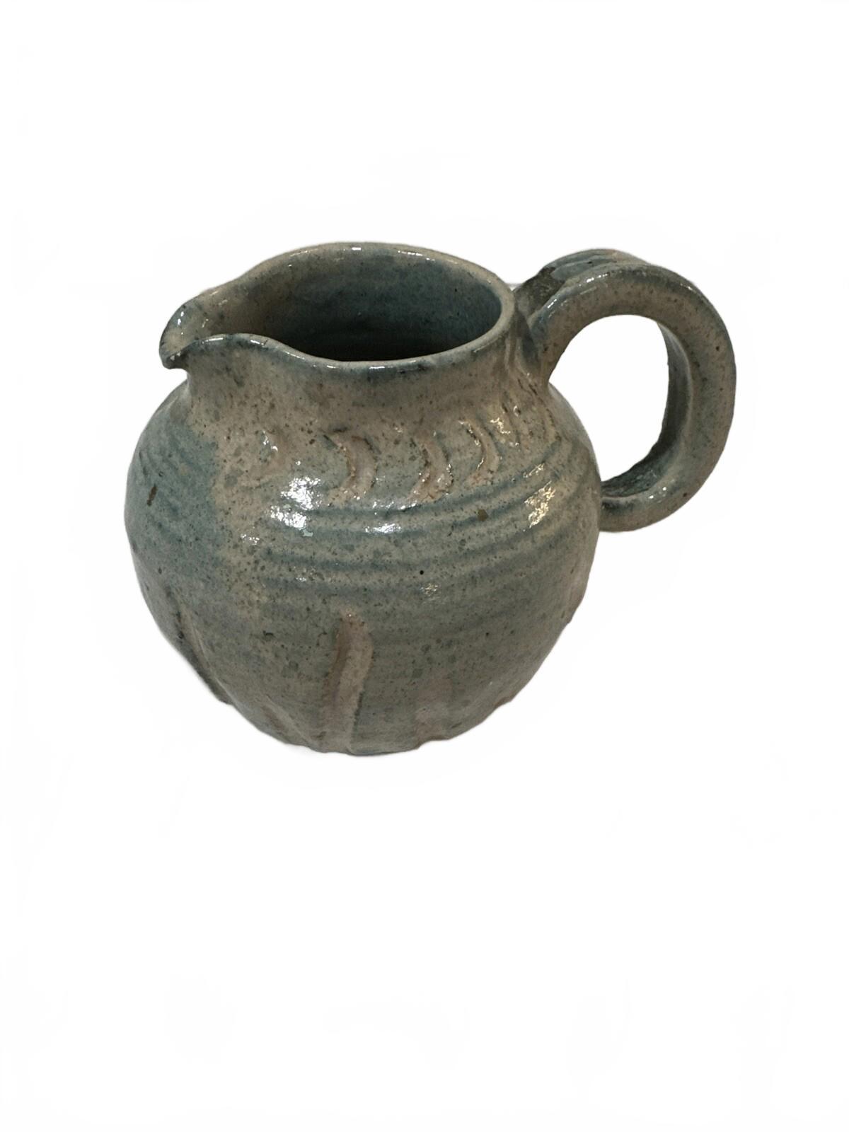 Studio Pottery Creamer Blue Gray Glazed Pitcher 4"
