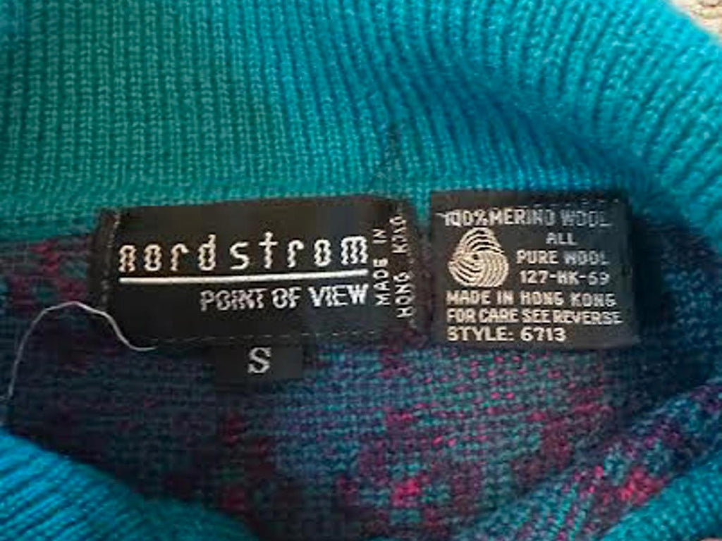 Vintage Nordstrom Teal Geometric Knit Polo Sweater S