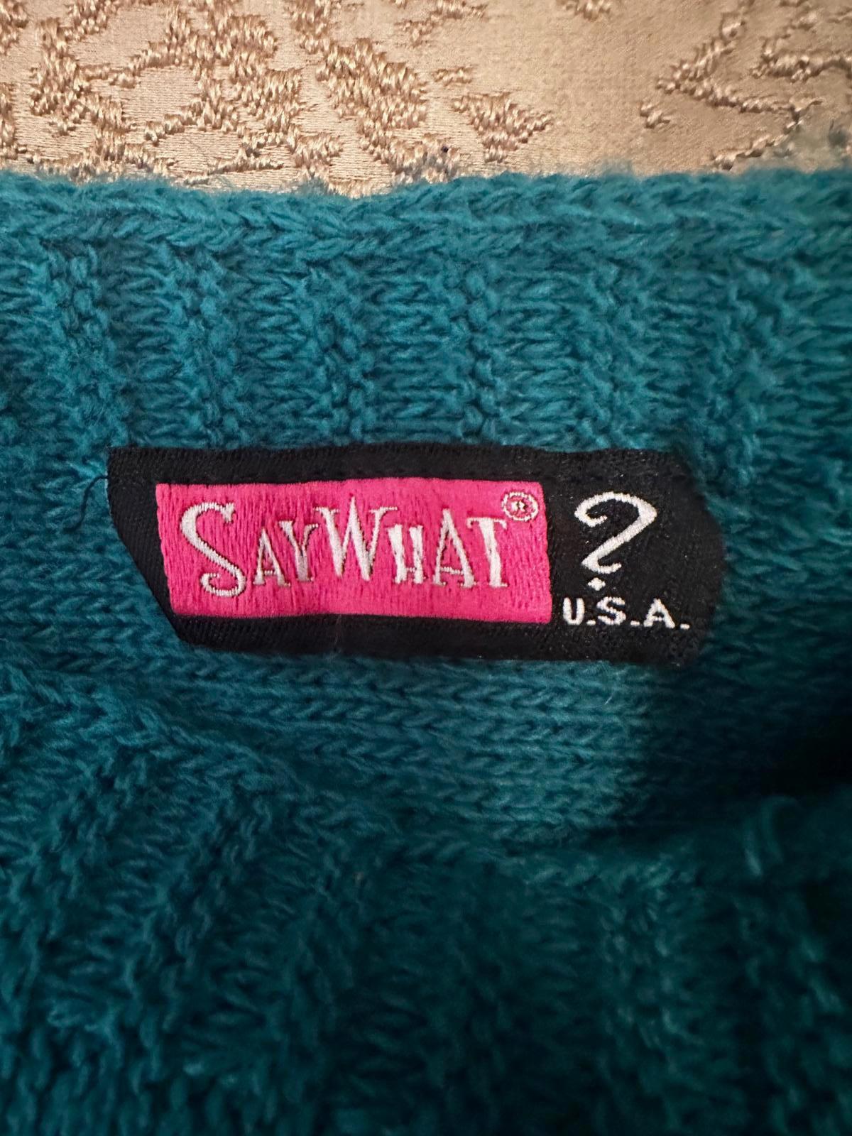 Teal Cable Knit Poncho Sweater Boho Oversized